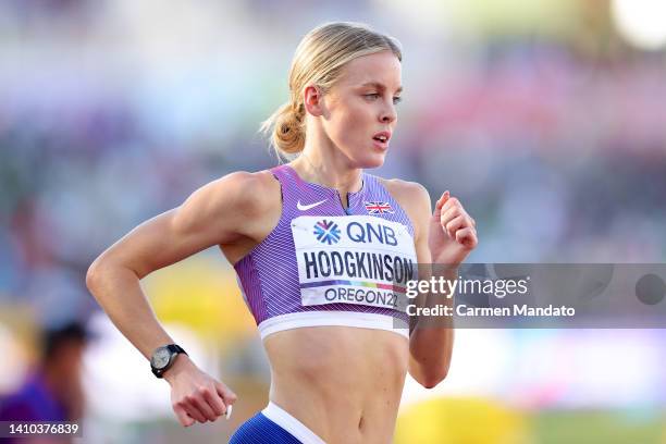 Keely Hodgkinson of Team Great Britain competes in the Women's 800m Semi-Final on day eight of the World Athletics Championships Oregon22 at Hayward...