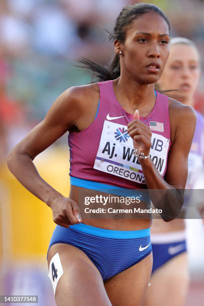 Ajee Wilson of Team United States competes in the Women's 800m Semi-Final on day eight of the World Athletics Championships Oregon22 at Hayward Field...