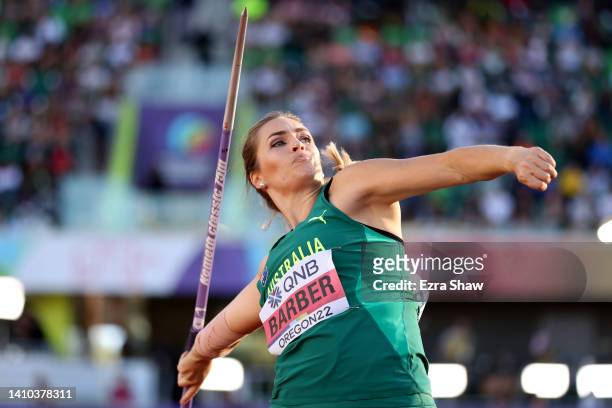 Kelsey-Lee Barber of Team Australia competes in the Women's Javelin Final on day eight of the World Athletics Championships Oregon22 at Hayward Field...
