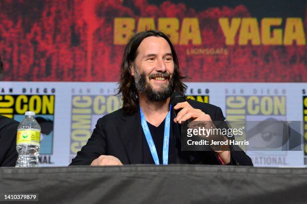 Keanu Reeves speaks onstage during "Collider": Directors on Directing Panel at Comic-Con at San Diego Convention Center on July 22, 2022 in San...
