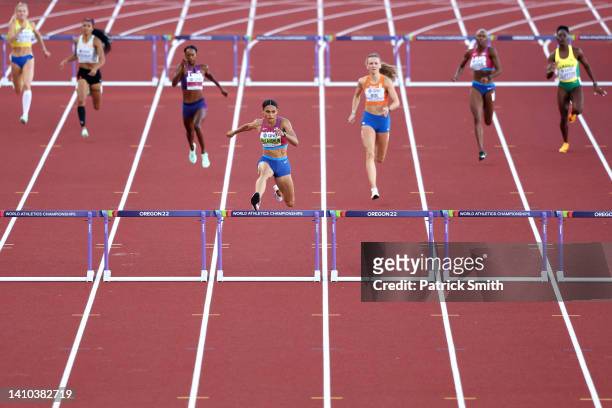 Sydney McLaughlin of Team United States competes in the Women's 400m Hurdles Final on day eight of the World Athletics Championships Oregon22 at...