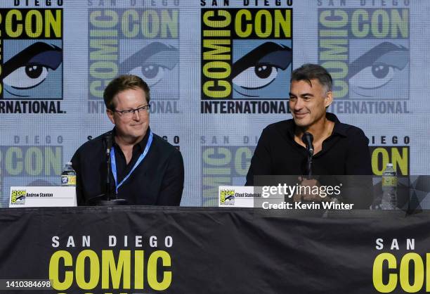 Andrew Stanton and Chad Stahelski speak onstage at the Collider: "Directors on Directing" panel during 2022 Comic Con International: San Diego at San...