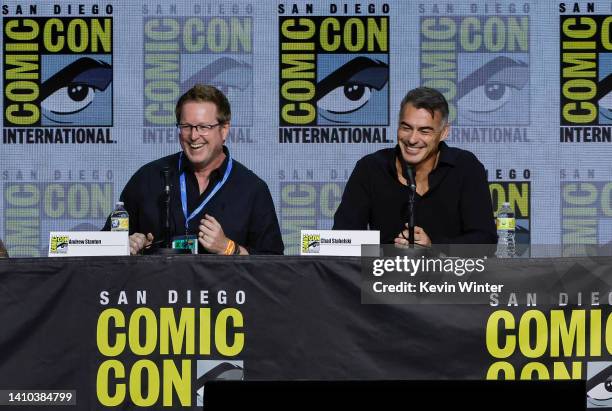 Andrew Stanton and Chad Stahelski speak onstage at the Collider: "Directors on Directing" panel during 2022 Comic Con International: San Diego at San...