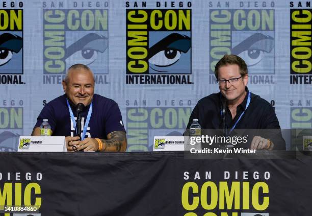 Tim Miller and Andrew Stanton speak onstage at the Collider: "Directors on Directing" panel during 2022 Comic Con International: San Diego at San...