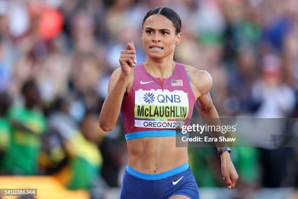 Sydney McLaughlin of Team United States competes in the Women's 400m Hurdles Final on day eight of the World Athletics Championships Oregon22 at...