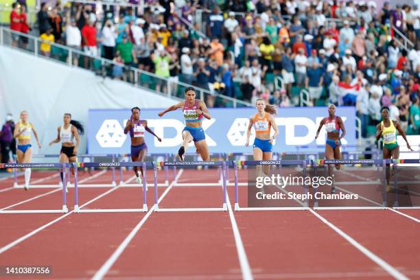 Sydney McLaughlin of Team United States competes in the Women's 400m Hurdles Final on day eight of the World Athletics Championships Oregon22 at...