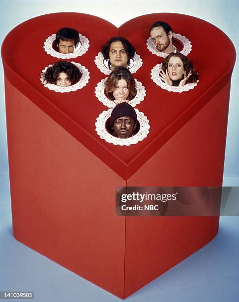 Season 1 -- Pictured: Chevy Chase, John Belushi, Michael O'Donoghue, Gilda Radner, Jane Curtin, Laraine Newman, Garrett Morris, circa 1975.
