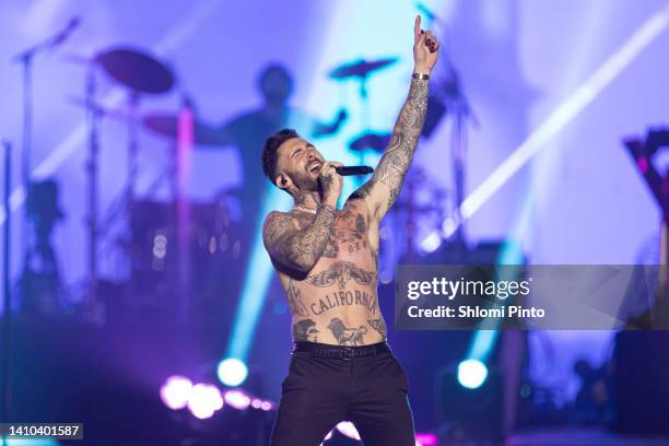 Adam Levine performs during the Maroon 5 Performance at Hayarkon Park on May 09, 2022 in Tel Aviv, Israel.