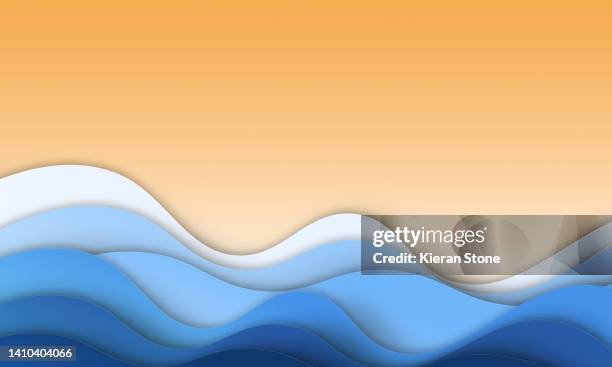 paper cut style abstract beach background - papercutting stock-fotos und bilder