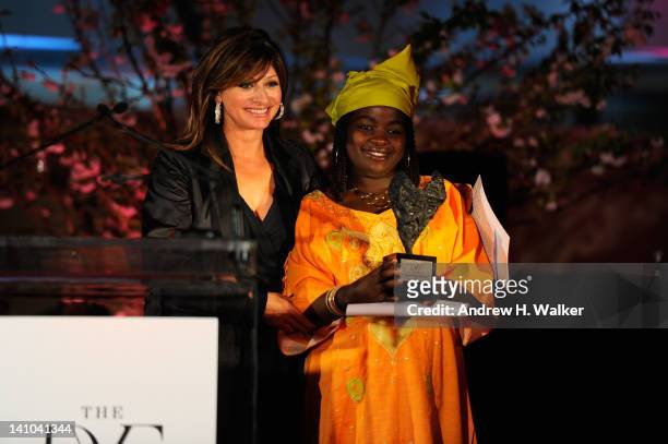Maria Bartiromo and Chouchou Namegabe pose onstage at the 3rd annual Diane Von Furstenberg awards at the United Nations on March 9, 2012 in New York...