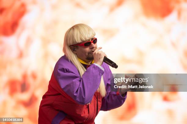 Oliver Tree performs on stage during Splendour in the Grass 2022 at North Byron Parklands on July 23, 2022 in Byron Bay, Australia. Festival...