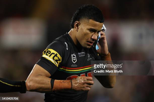 Stephen Crichton of the Panthers walks off the field after an earduring the round 19 NRL match between the Penrith Panthers and the Cronulla Sharks...