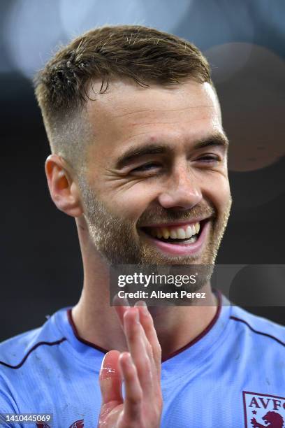 Calum Chambers of Aston Villa smiles after the Pre-Season Friendly match between Manchester United and Aston Villa at Optus Stadium on July 23, 2022...