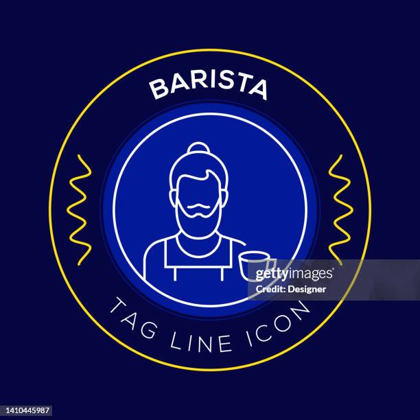 barista circle badge, modern logo vector icon design line style - making espresso stock illustrations