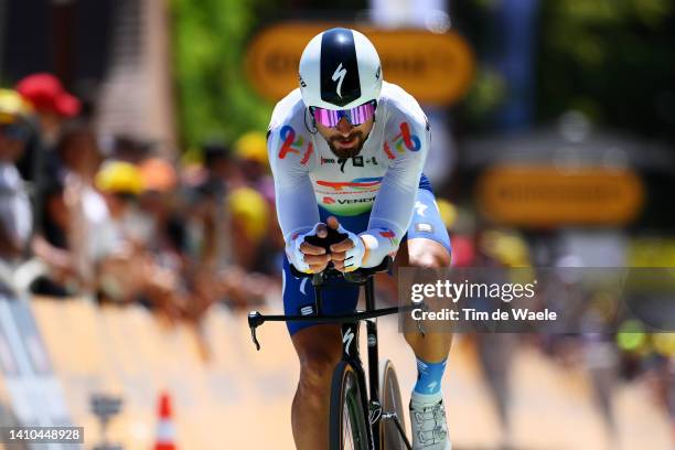 Peter Sagan of Slovakia and Team Total Energies crosses the finish line during the 109th Tour de France 2022, Stage 20 a 40,7km individual time trial...