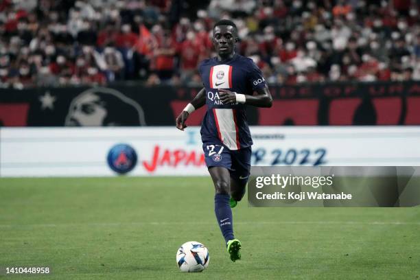 Idrissa Gueye of Paris Saint-Germain in action during the preseason friendly between Paris Saint-Germain and Urawa Red Diamonds at Saitama Stadium on...