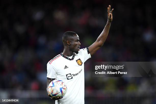 Eric Bailly of Manchester United gestures during the Pre-Season Friendly match between Manchester United and Aston Villa at Optus Stadium on July 23,...