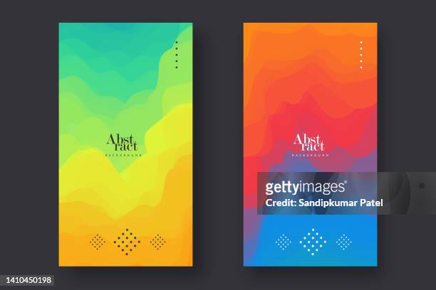 ilustraciones, imágenes clip art, dibujos animados e iconos de stock de fondo ondulado abstracto en 3d con conjunto de banners de colores degradados modernos. - portada de folleto