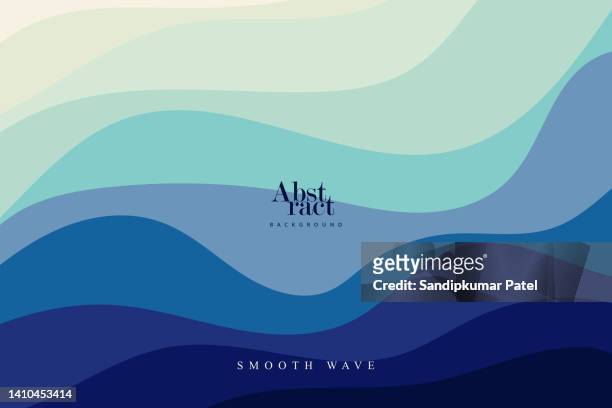 blue curves and the waves of the sea range from soft to dark vector background flat design style - in a row stock illustrations