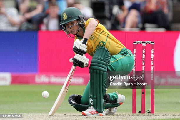 Anneke Bosch of South Africa bats during to the 2nd Vitality IT20 between England Women and South Africa Women at New Road on July 23, 2022 in...