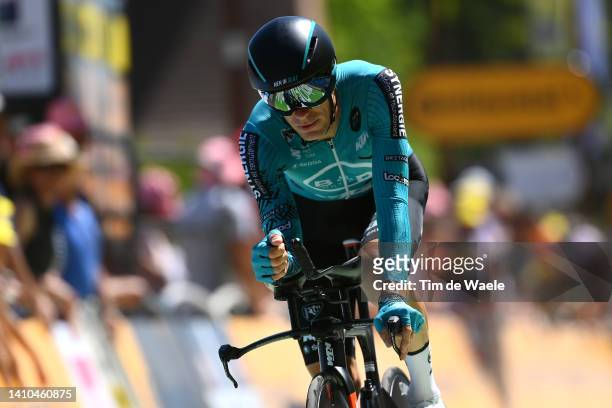 Pierre Rolland of France and Team B&B Hotels P/B KTM crosses the finish line during the 109th Tour de France 2022, Stage 20 a 40,7km individual time...