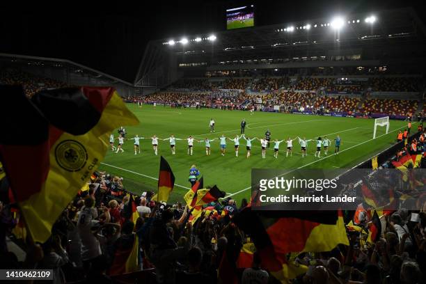 General view inside the stadium as the Germany players celebrate with their fans following the UEFA Women's Euro England 2022 Quarter Final match...