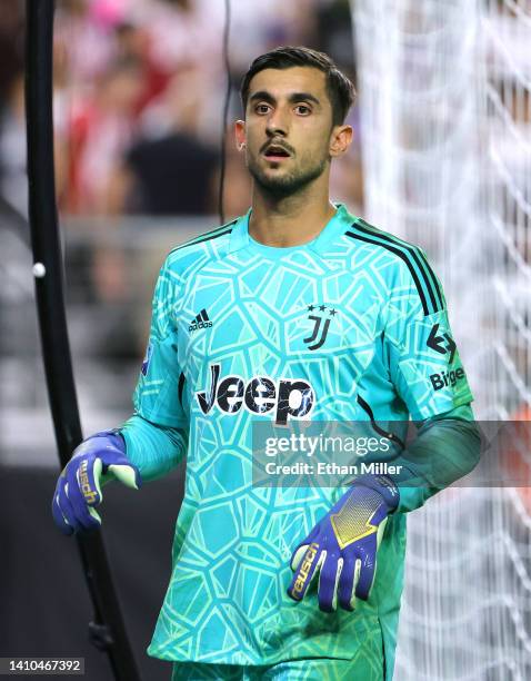 Goaltender Mattia Perin of Juventus looks for a new ball after a shot against him by Chivas went out of bounds during their preseason friendly match...