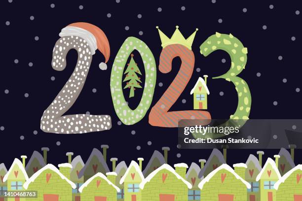 village in winter season 2023 - new year cartoon stock illustrations