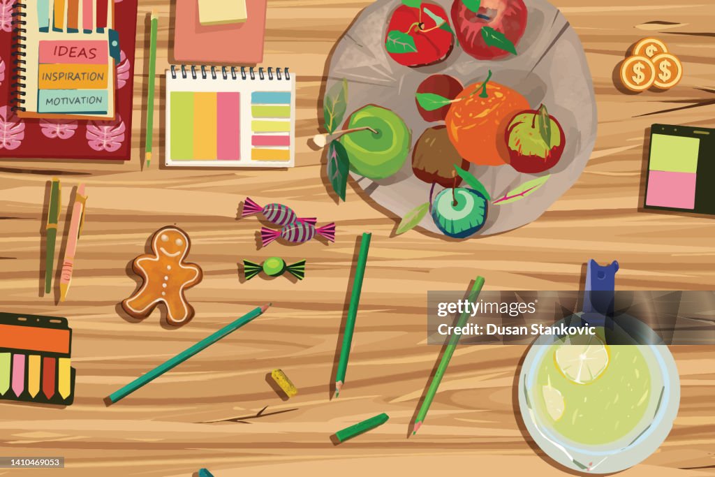 Creative workspace for learning and healthy or lifestyle concept