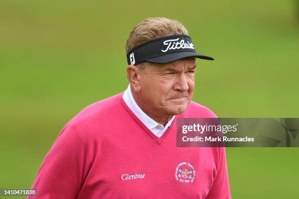 Paul Broadhurst of England looks on at the 1st hole during Day Three of The Senior Open Presented by Rolex at The King's Course at Gleneagles on July...