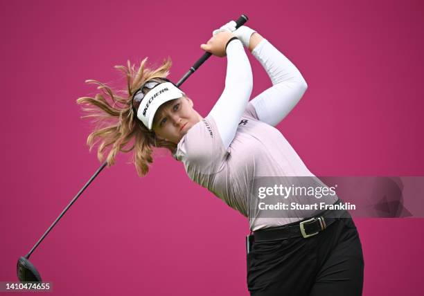 Brooke Henderson of Canada plays her tee shot on the first hole during day three of The Amundi Evian Championship at Evian Resort Golf Club on July...