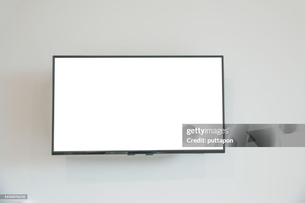 Smart TV Monitor on White background, High definition TV frame isolated on white background with clipping path - stock photo
