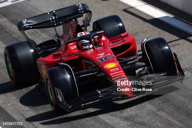 Charles Leclerc of Monaco driving the Ferrari F1-75 on track during qualifying ahead of the F1 Grand Prix of France at Circuit Paul Ricard on July...