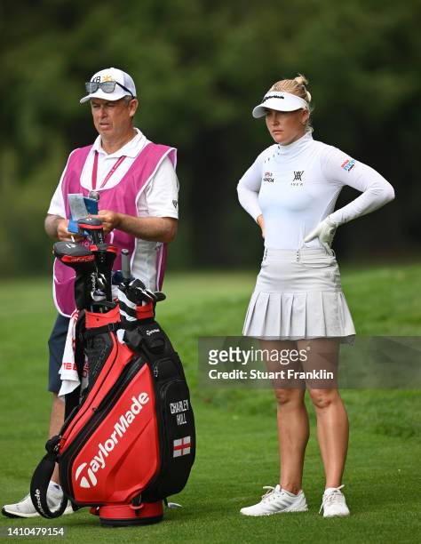 Charley Hull of England waits on the 18th during day three of The Amundi Evian Championship at Evian Resort Golf Club on July 23, 2022 in...