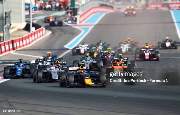 Jehan Daruvala of India and Prema Racing leads the field into turn one at the start during the Round 9:Le Castellet Sprint race of the Formula 2...