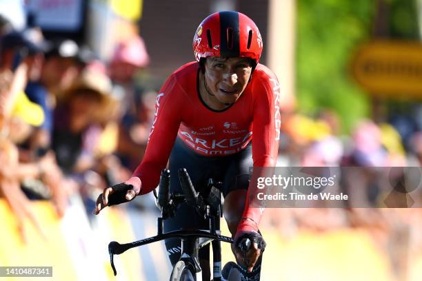 Nairo Alexander Quintana Rojas of Colombia and Team Arkéa - Samsic crosses the finish line during the 109th Tour de France 2022, Stage 20 a 40,7km...