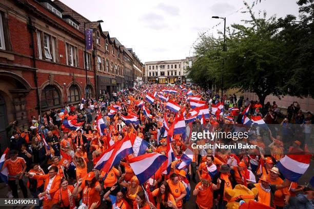 Crowds of fans show their support prior to the UEFA Women's Euro 2022 Quarter Final match between France and Netherlands at The New York Stadium on...