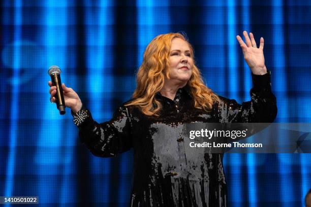 Carol Decker of T'Pau performs during the 2022 Rewind Festival: Scotland at Scone Palace on July 23, 2022 in Perth, Scotland.