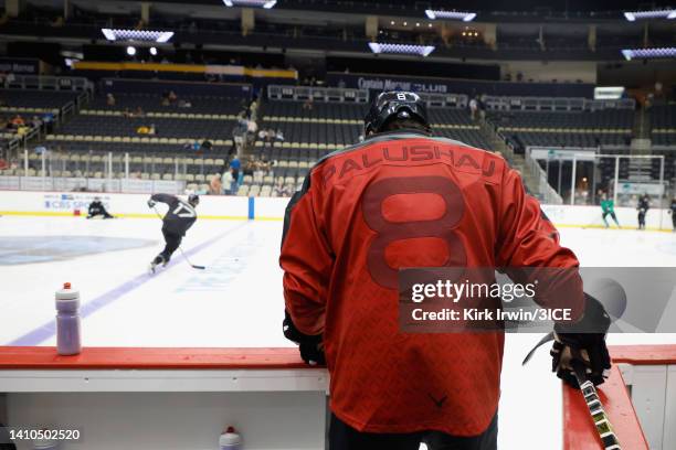 Aaron Palushaj of Team Carbonneau heads out to warm up during 3ICE Week Six at PPG PAINTS Arena on July 23, 2022 in Pittsburgh, Pennsylvania.