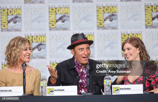 Christine Lahti, Aasif Mandvi, and Katja Herbers attend the "Evil" exclusive screening and panel during 2022 Comic-Con International: San Diego at...