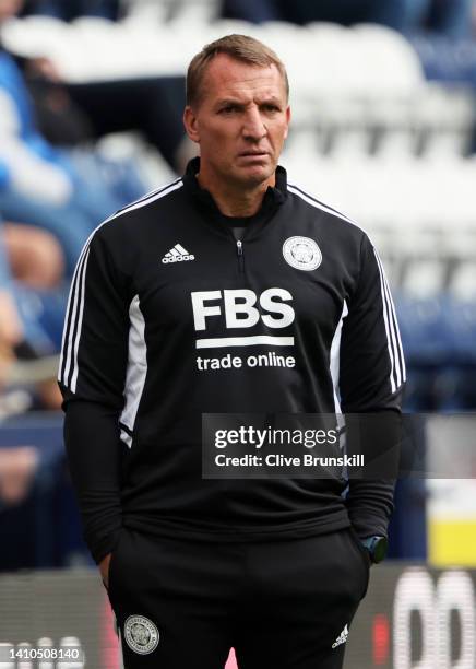 Brendan Rodgers, Manager of Leicester City reacts during the Pre-Season Friendly Match between Preston North End and Leicester City at Deepdale on...