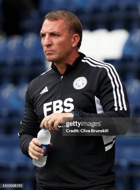 Brendan Rodgers, Manager of Leicester City reacts during the Pre-Season Friendly Match between Preston North End and Leicester City at Deepdale on...