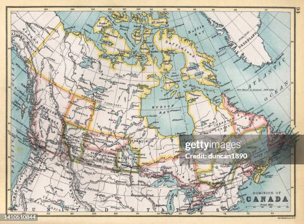 illustrazioni stock, clip art, cartoni animati e icone di tendenza di mappa antica del canada nel 1890, vittoriano 19 ° secolo - labrador