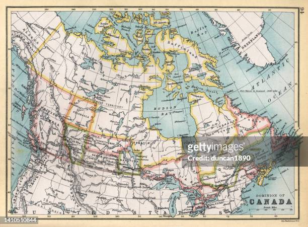 ilustrações de stock, clip art, desenhos animados e ícones de antique map of canada in 1890s, victorian 19th century - península