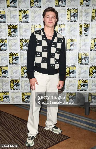 Asher Angel attends the Warner Bros. "Black Adam" and "Shazam" press line during 2022 Comic-Con International: San Diego at Hilton Bayfront on July...