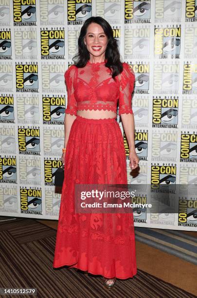 Lucy Liu attends the Warner Bros. "Black Adam" and "Shazam" press line during 2022 Comic-Con International: San Diego at Hilton Bayfront on July 23,...