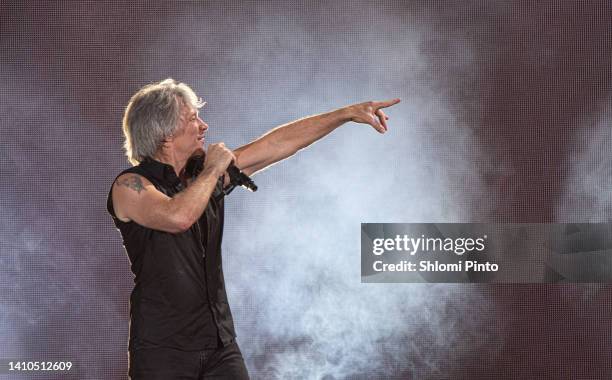 Jon Bon Jovi of Bon Jovi performs at Piața Constituției on July 21, 2019 in Bucharest, Romania - "This House Is Not For Sale" tour.