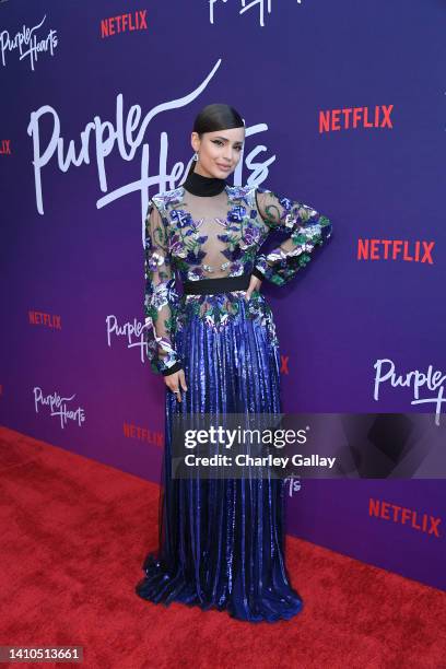 Sofia Carson attends Netflix Purple Hearts special screening at The Bay Theater on July 22, 2022 in Pacific Palisades, California.