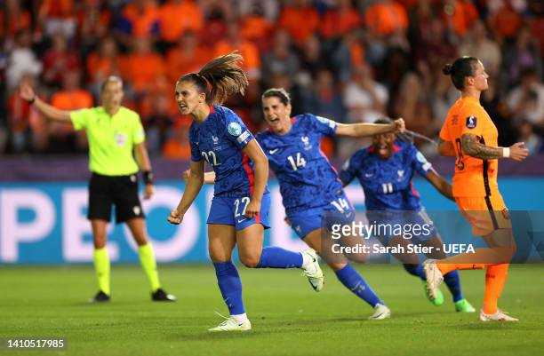 Eve Perisset of France celebrates after scoring their team's first goal from the penalty spot during the UEFA Women's Euro 2022 Quarter Final match...