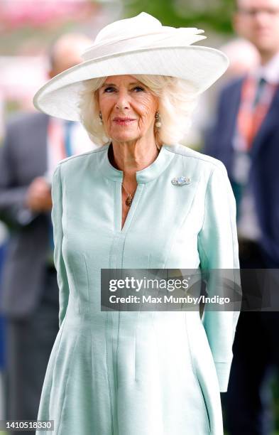 Camilla, Duchess of Cornwall attends the QIPCO King George Diamond Day, where she presented the prizes to the winners of The King George VI and Queen...